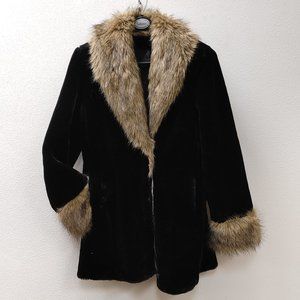 Dennis Basso Black Coat with Faux Fur Trim